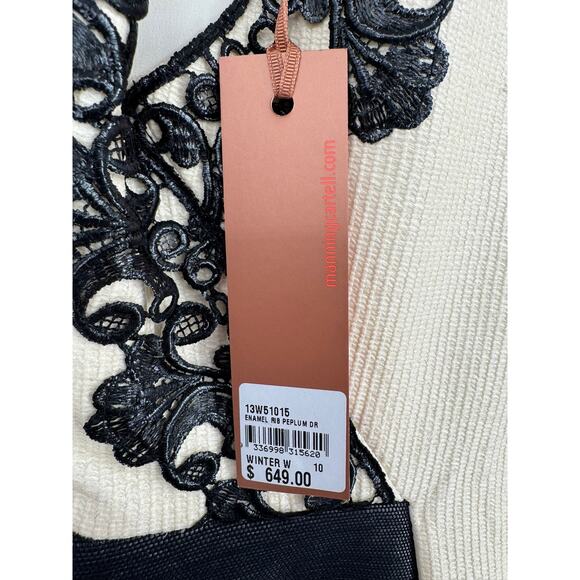 Manning Cartell Enamel Peplum Crochet Cocktail Dress Womens 10 Cream Black NEW - Picture 9 of 14